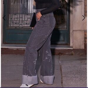 PrettyLittleThing Charcoal Denim Trousers with splatter detail